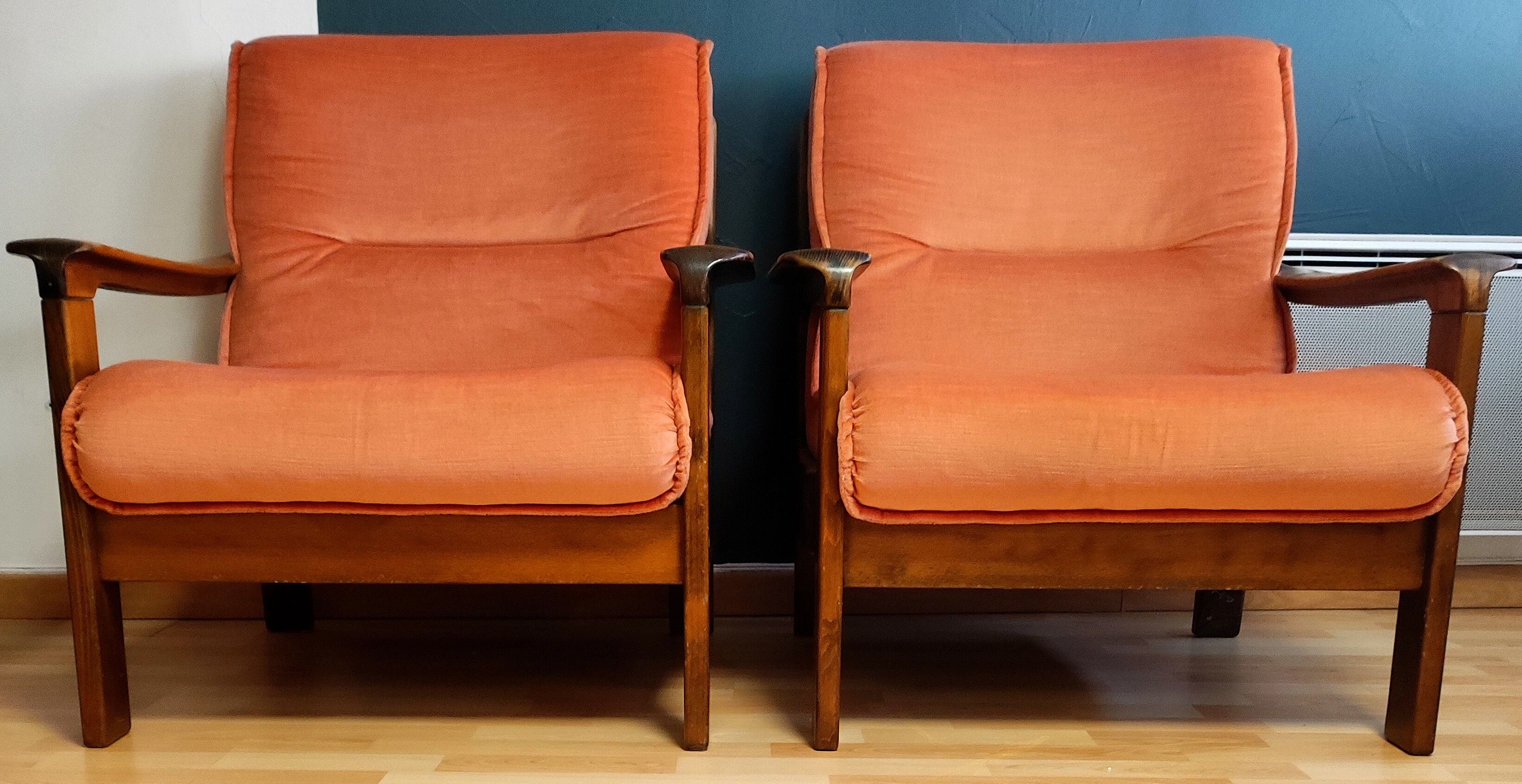 Set of 2 Danish velvet armchairs late 1960s
