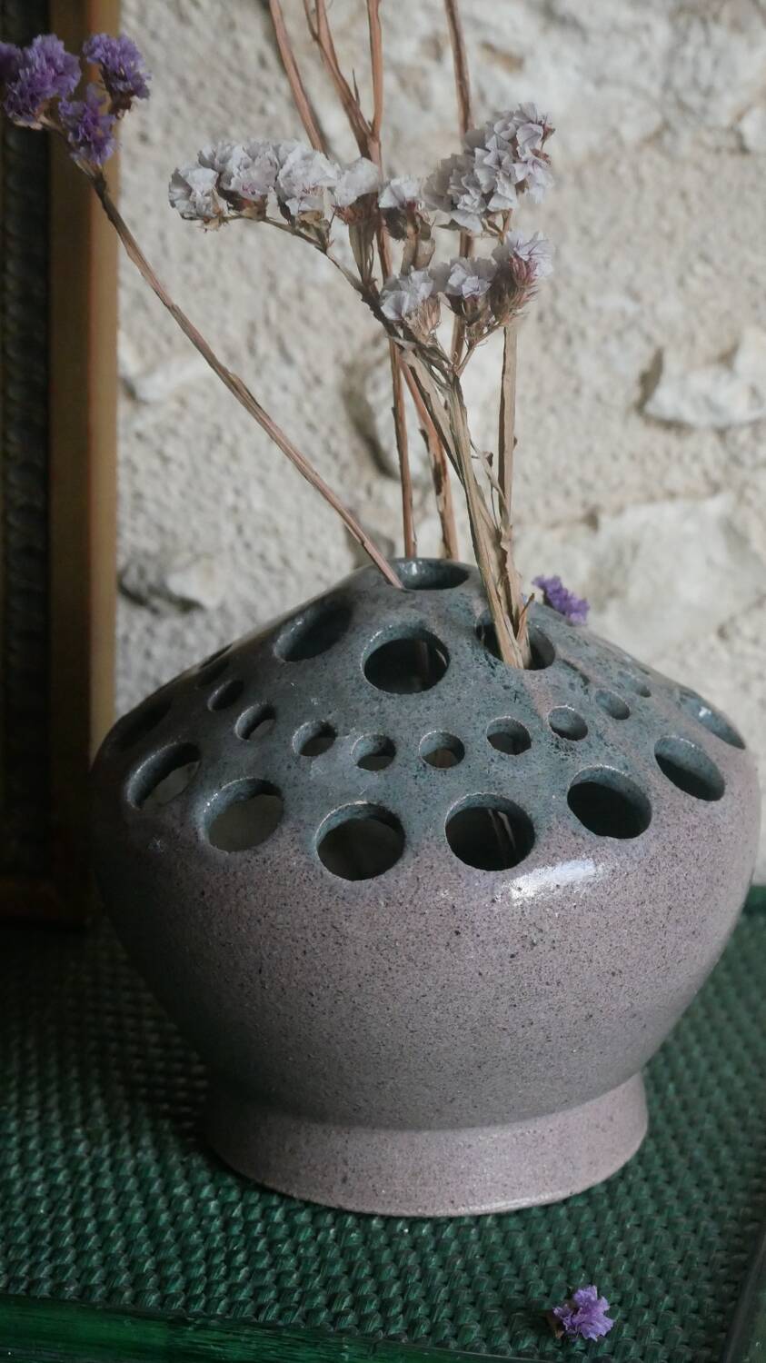 Pique-fleurs vintage en grès Accolay (pièce unique)