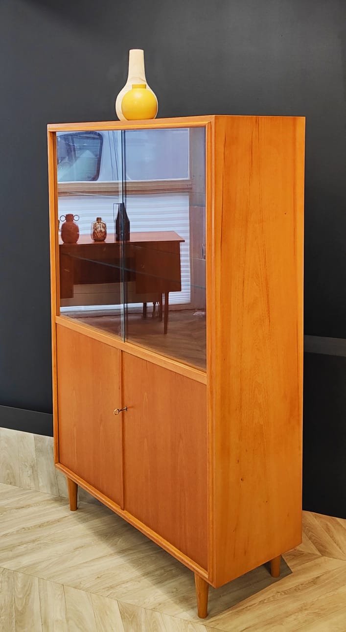 Mid century highboard vintage display cabinet, bookcase
