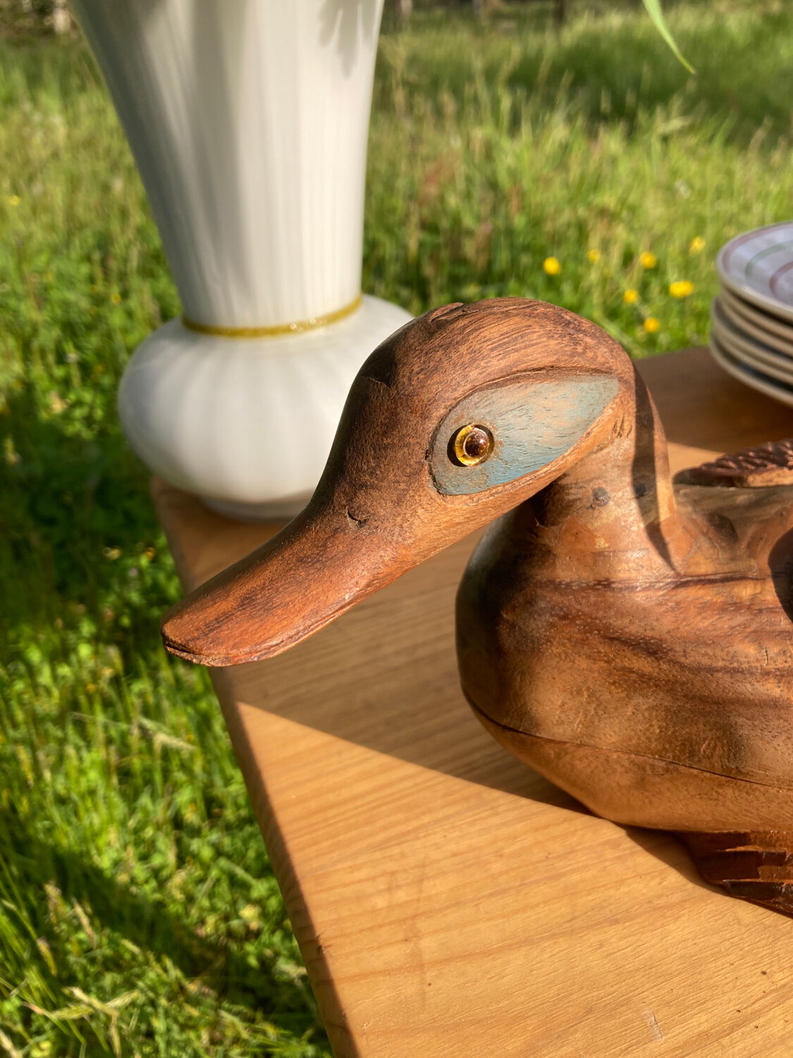 Duck antique painted wooden jewelry box