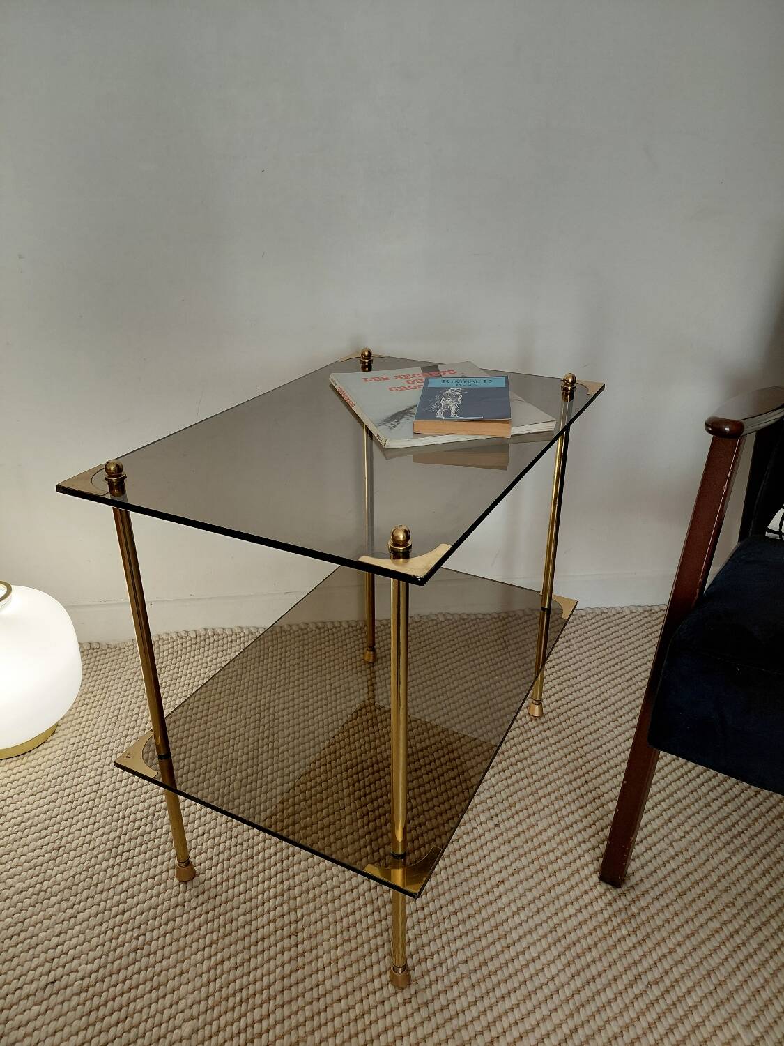 Modernist brass and smoked glass table - 1970s gallery style.