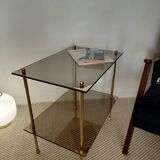 Modernist brass and smoked glass table - 1970s gallery style.