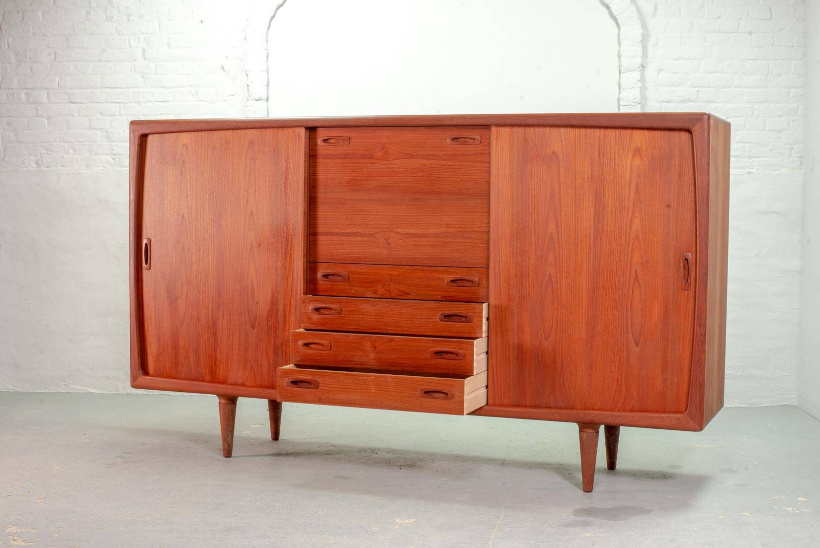 XL HP Hansen Scandinavian Design Teak Wooden Highboard Credenza Denmark 60s
