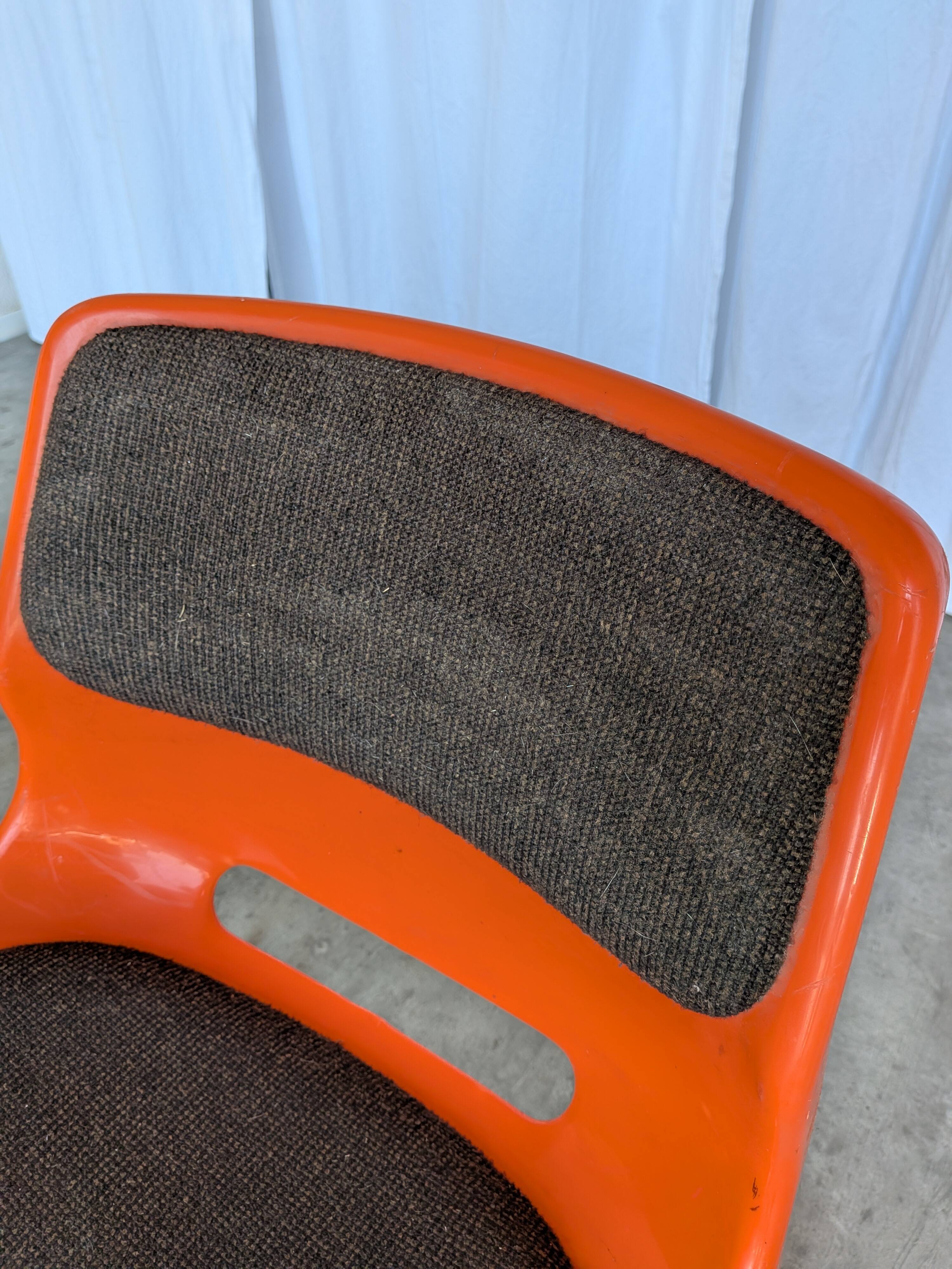 Vintage Overman Meblo Chairs: Orange & Brown Fabric, Stackable - Set of 2
