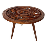 Table basse années 60 tripode bois ciselé