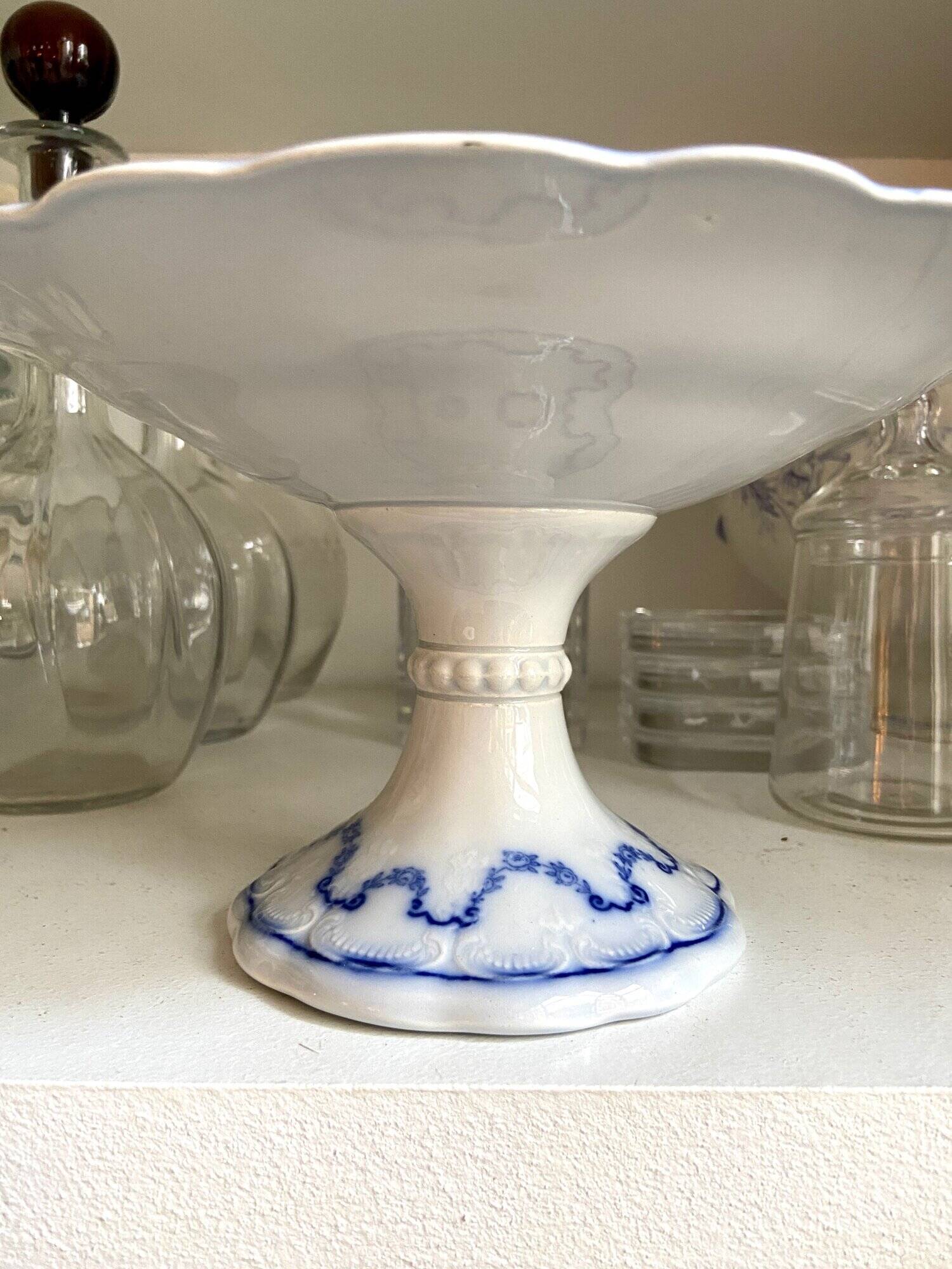 Sarreguemines compotier in blue earthenware, “Basket” service