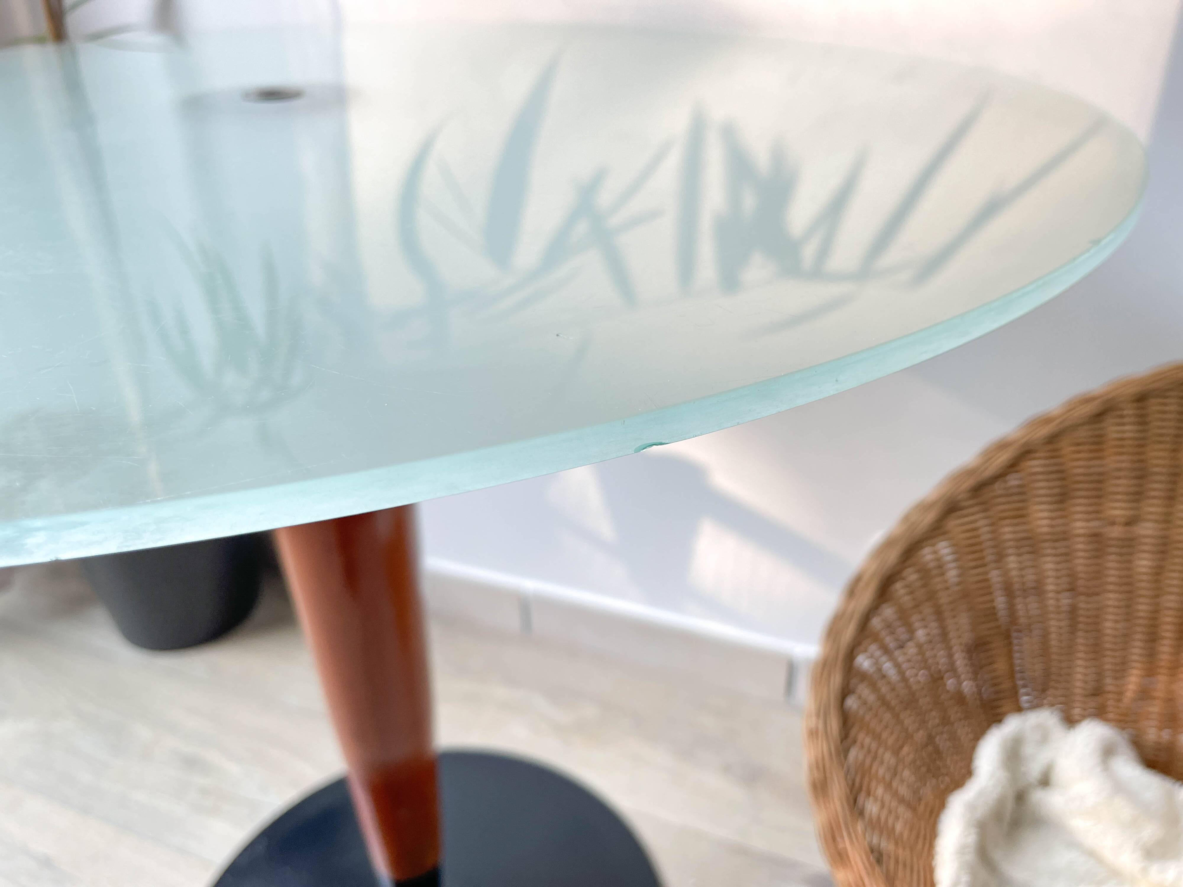 Vintage round mushroom table in wood and glass, 1970s