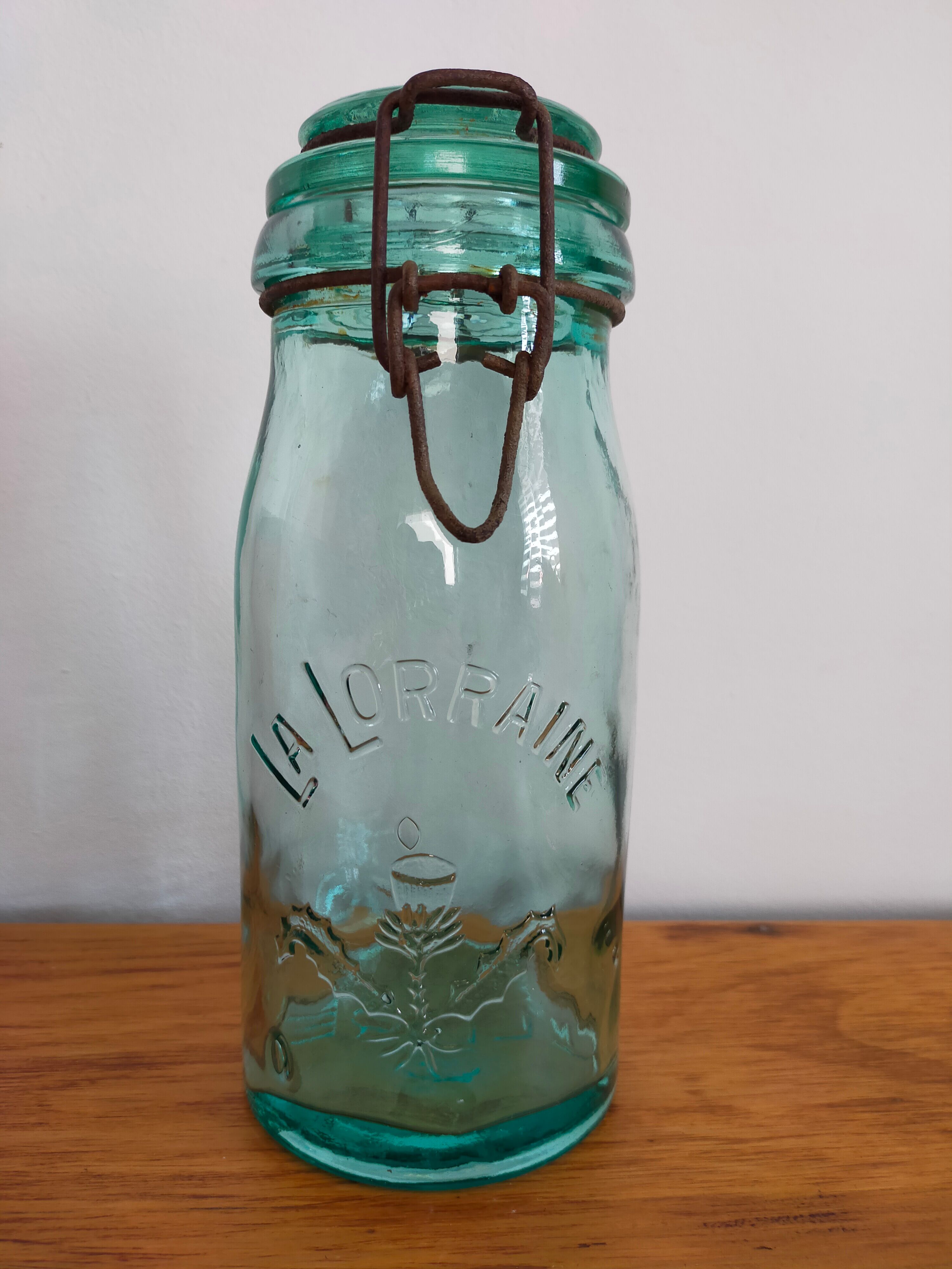 Molded glass jar jar canned vintage blue