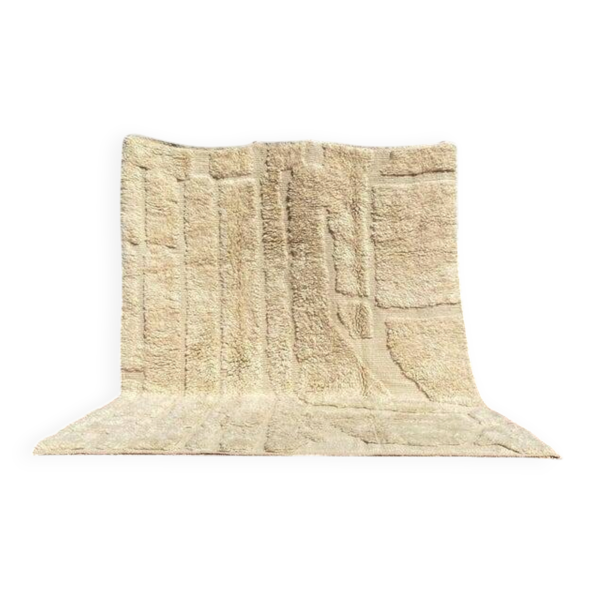Moroccan Berber rug in ecru 300x200 cm, handmade rug with geometric design.