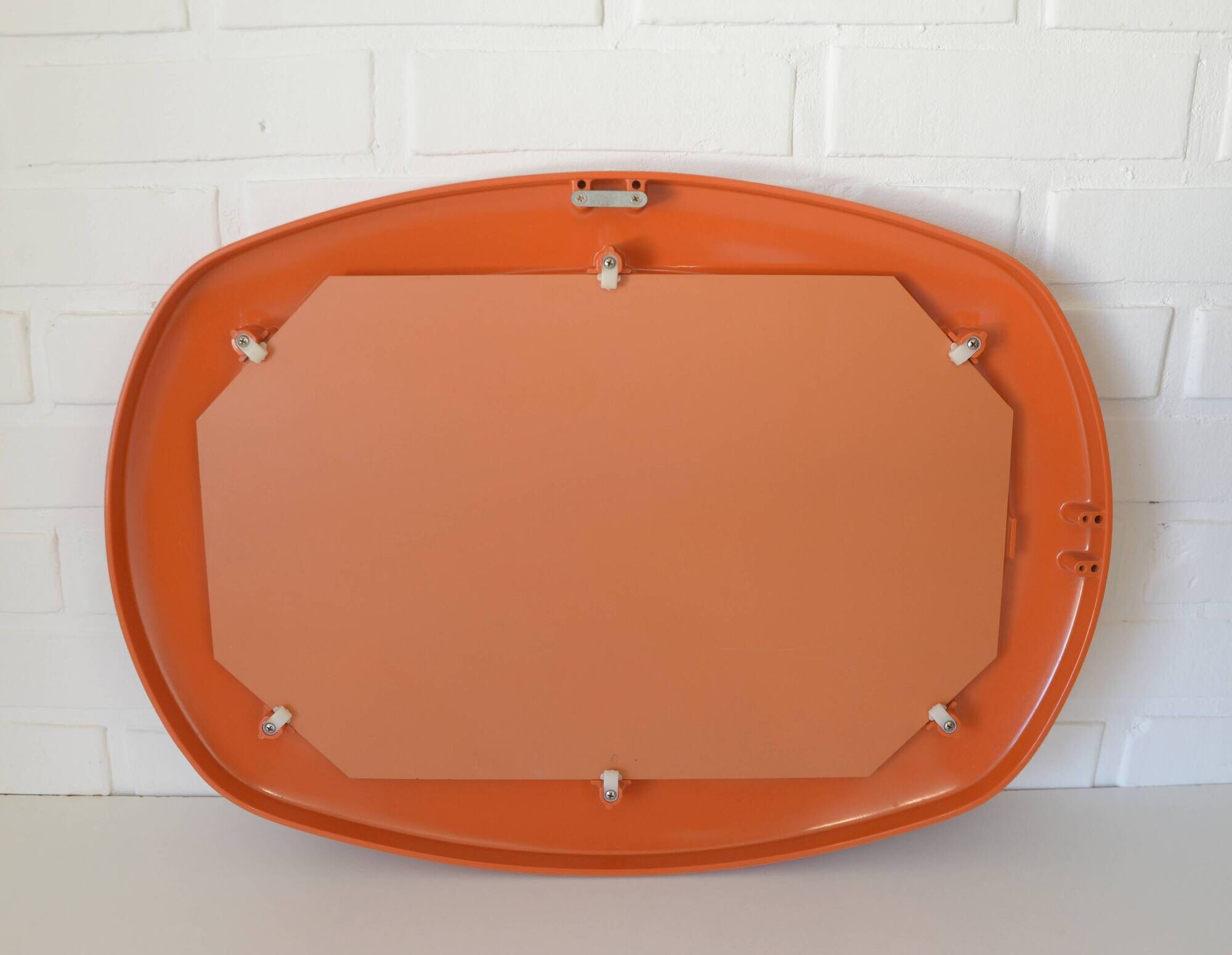 Rare 1970s Orange Space Age Mirror | Vintage Pop Art Yugoslav Wall Mirror