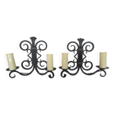 Paire d'appliques vintages fer forgé 2 feux