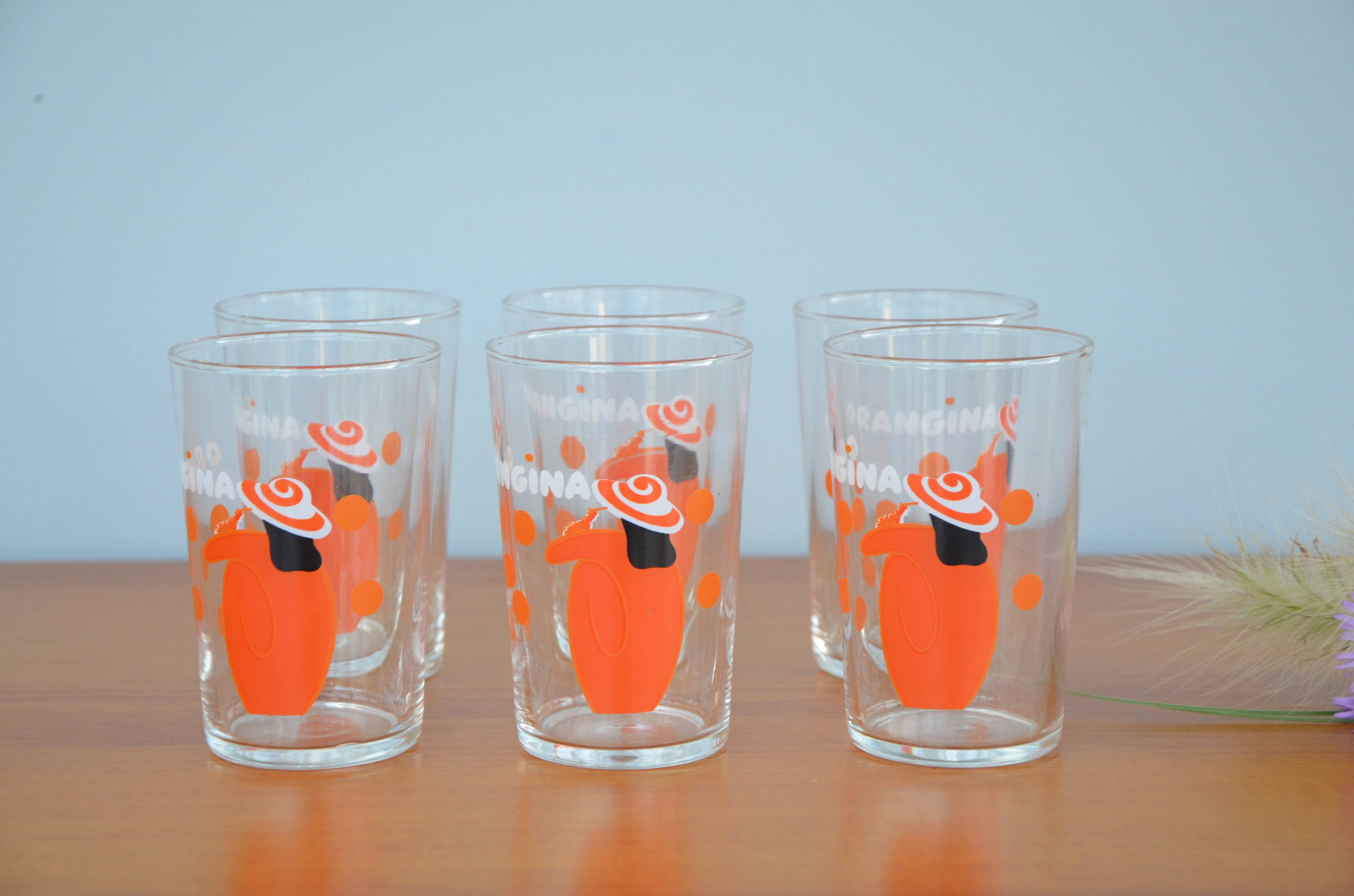 Lot de 6 verres à orangina, année 70