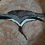 Vintage glazed terracotta ceramic plate signed Olivier