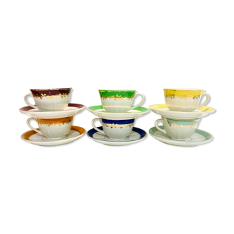 Lot de 6 tasses multicouleur des années 50