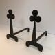 Pair of wrought steel and iron chenets with clover decorations 1950