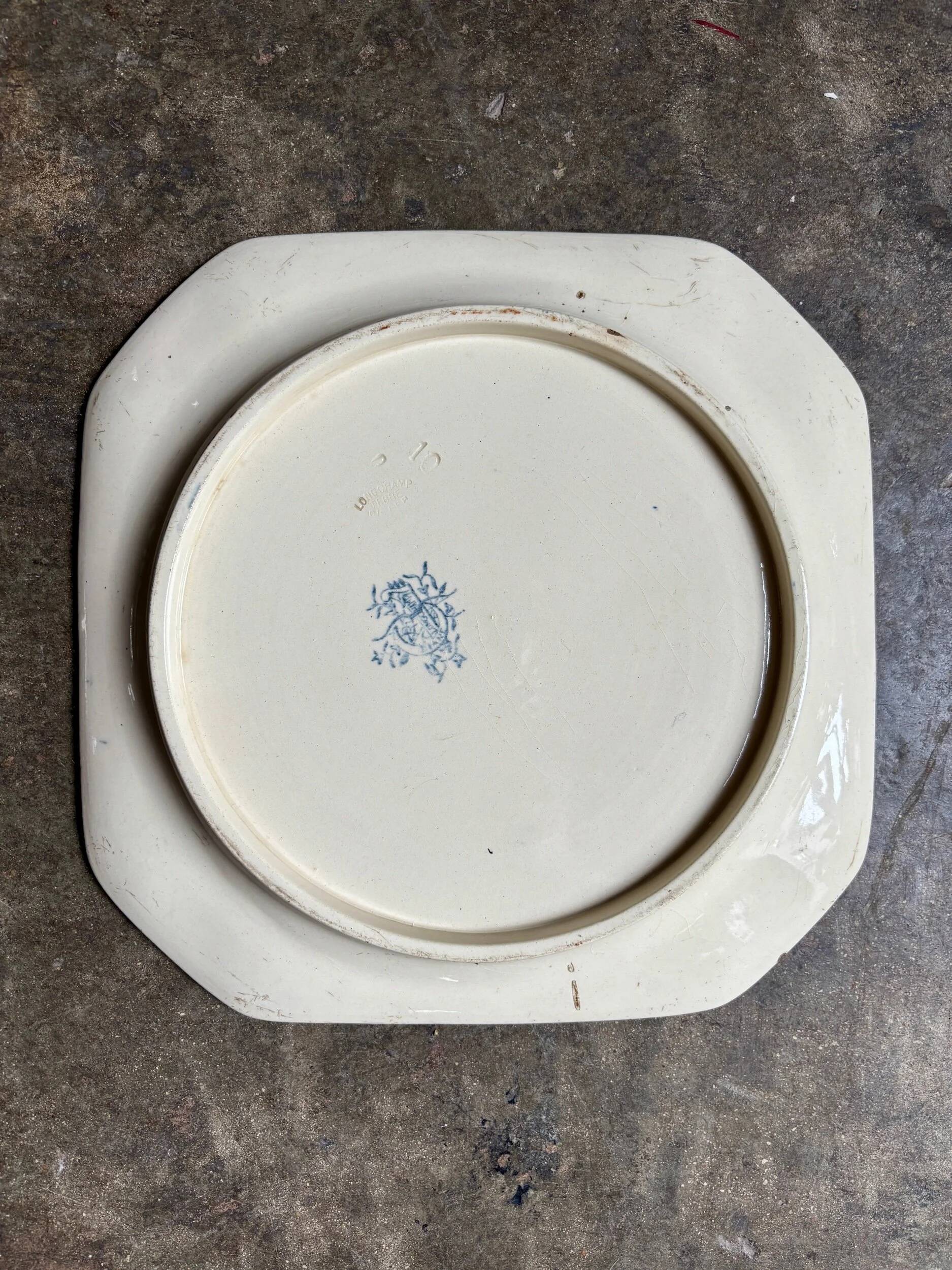 Longchamp square dish in blue and brown ironstone, "Diane" service