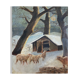Painting "The sheepfold in winter" signed mid-XX° Sheep