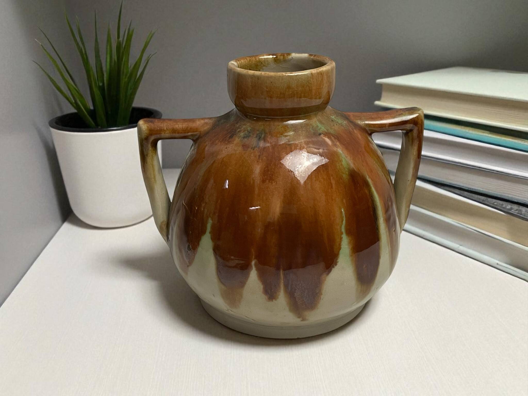 Vintage, JEB stoneware vase with handles circa 1950