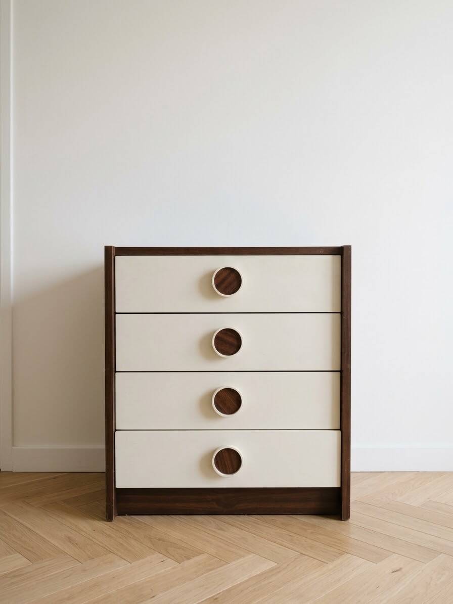 Retro 70s wooden and white chest of drawers