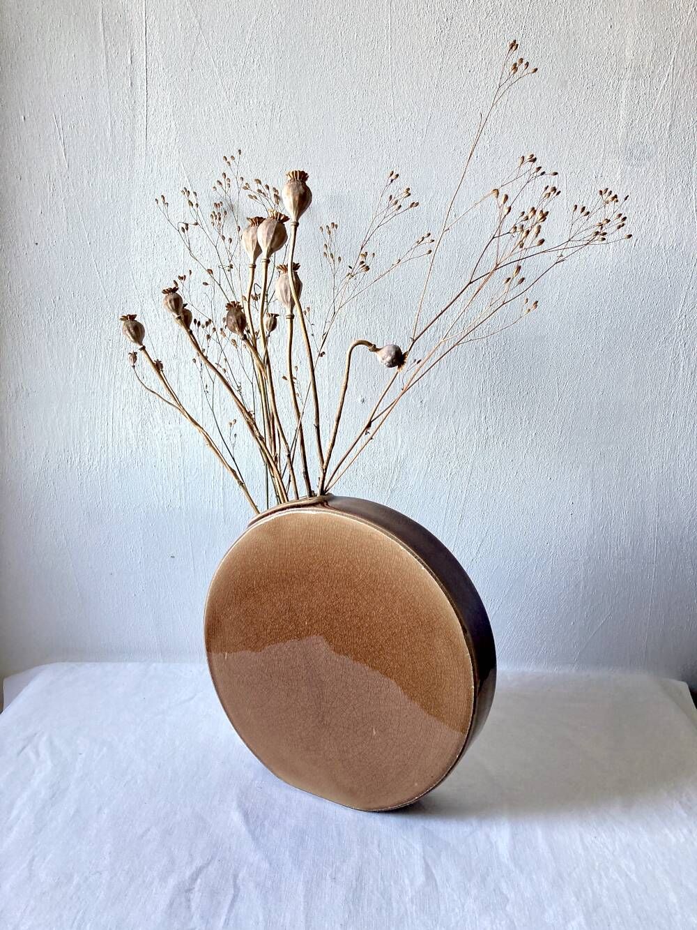 Large crackled glazed stoneware gourd vase, Sia Collection