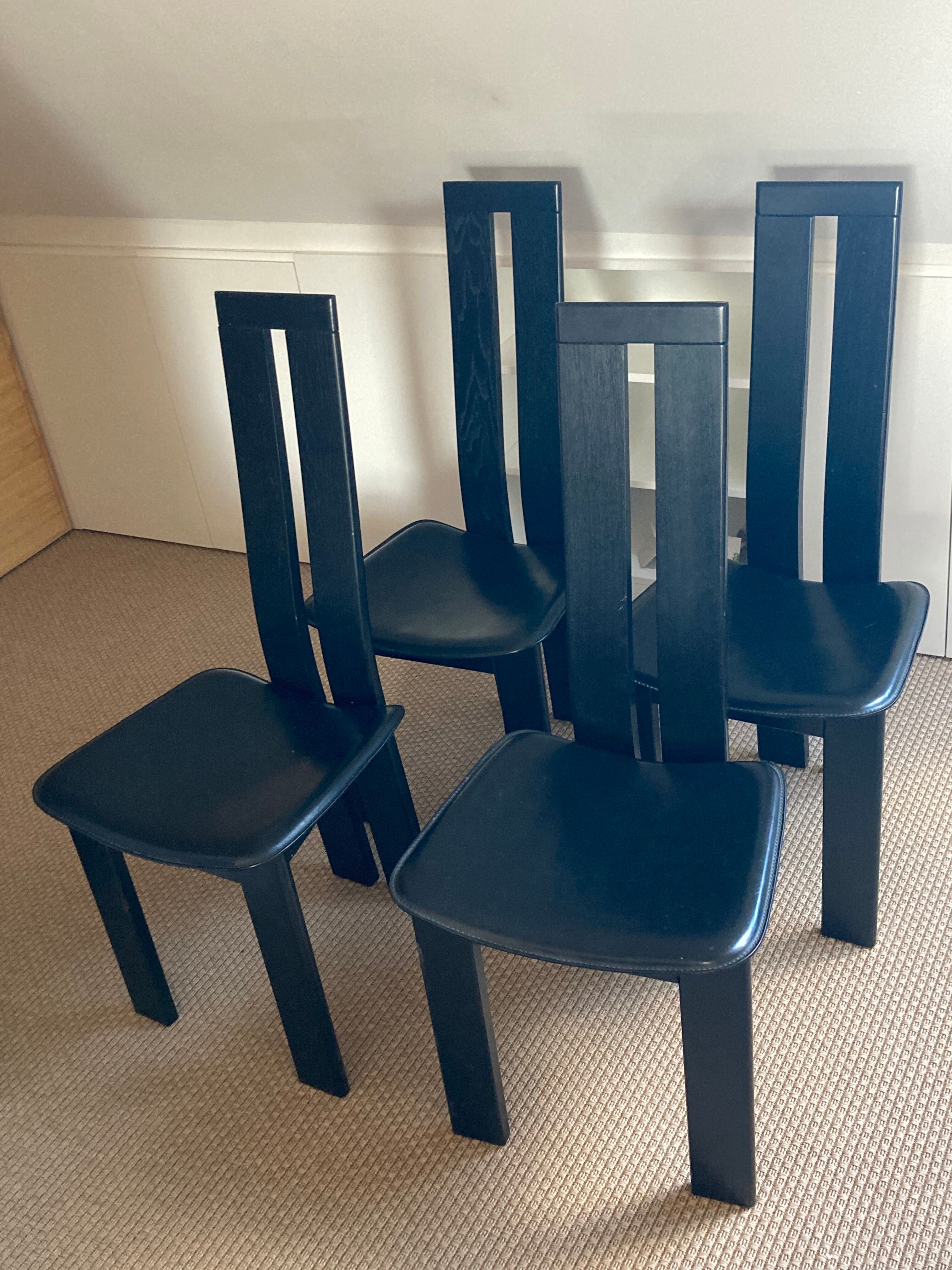 Set of 4 chairs black leather Pietro Constantini Italy 1970