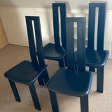 Set of 4 chairs black leather Pietro Constantini Italy 1970