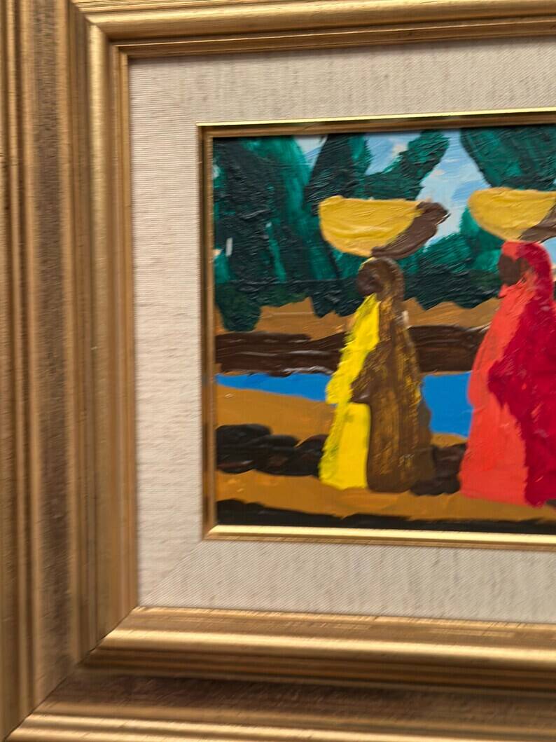 Original Swedish Oil on Panel – "Female Figures by a Stream", attributed to Lars Norrman – Signed – Vintage and Framed – 38 × 74 cm (15 × 29.1 inches)