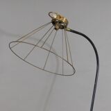 Lampadaire porte revue en fer forgé et et laiton, ampoule apparente 1960