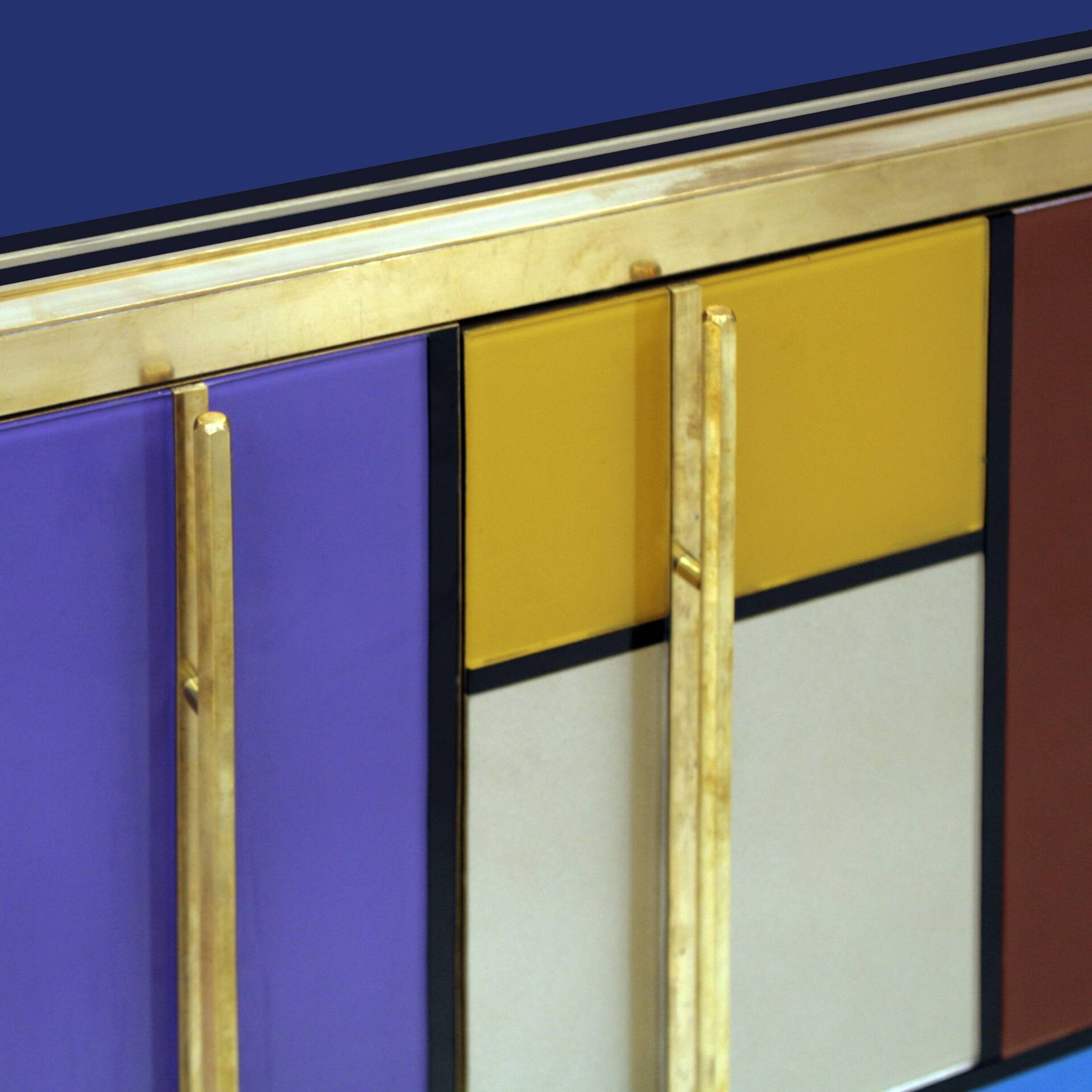 Mid-Century Modern Italian Sideboard in Solid Wood and Coloured Glass