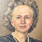 Oil portrait on canvas of an elegant vintage woman 50s