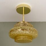 Vintage art deco globe pendant light / ceiling light in yellow Clichy glass
