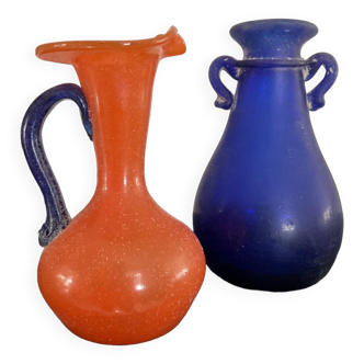 Duo of “Scavo” vases in Murano glass from the 1960s