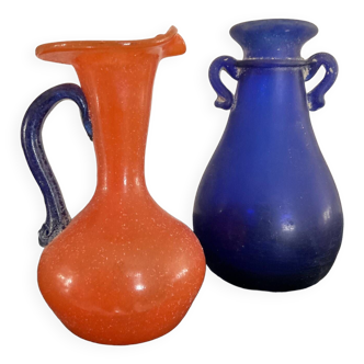 Duo de vases « Scavo » en verre de Murano des années 60