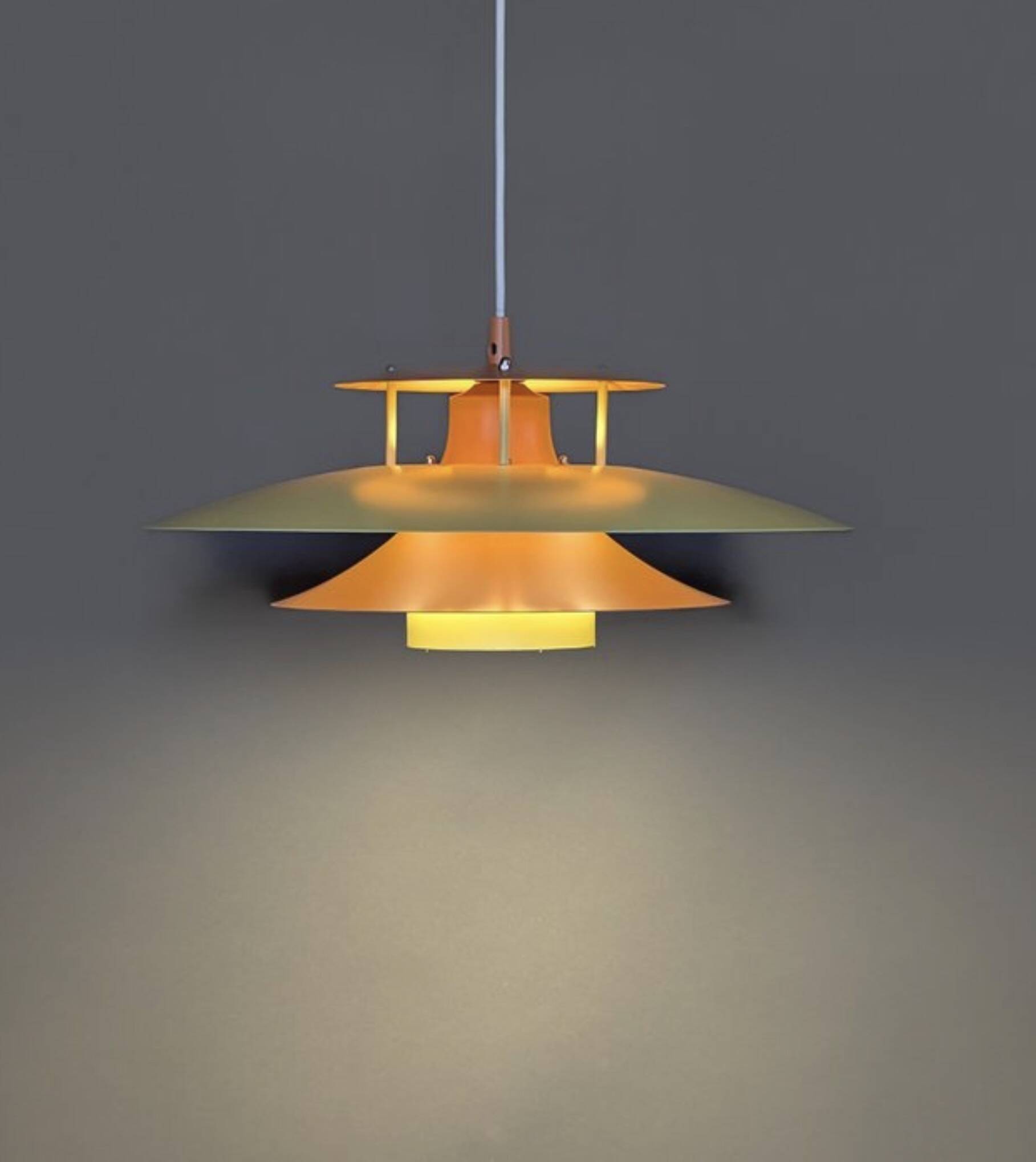 Vintage Danish metal pendant light in orange and yellow – 1970s