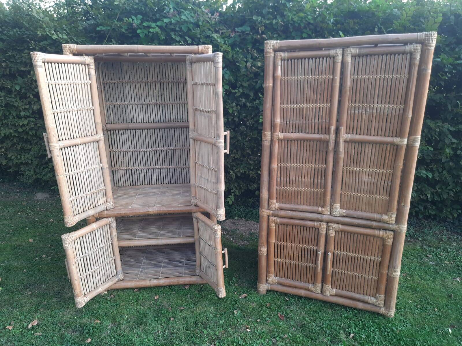 Vintage bamboo and rattan cabinet or storage unit