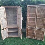 Vintage bamboo and rattan cabinet or storage unit
