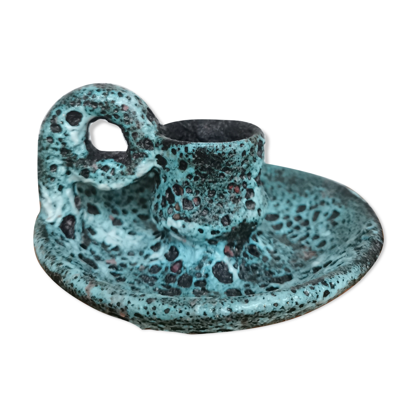Bougeoir ancien en céramique Fat Lava