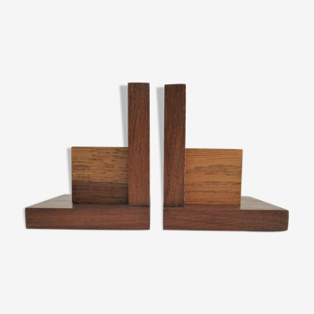 pair of geometric bookends solid oak 30s-40s Art Deco style