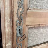 Grande armoire ancienne bois et toile de jute