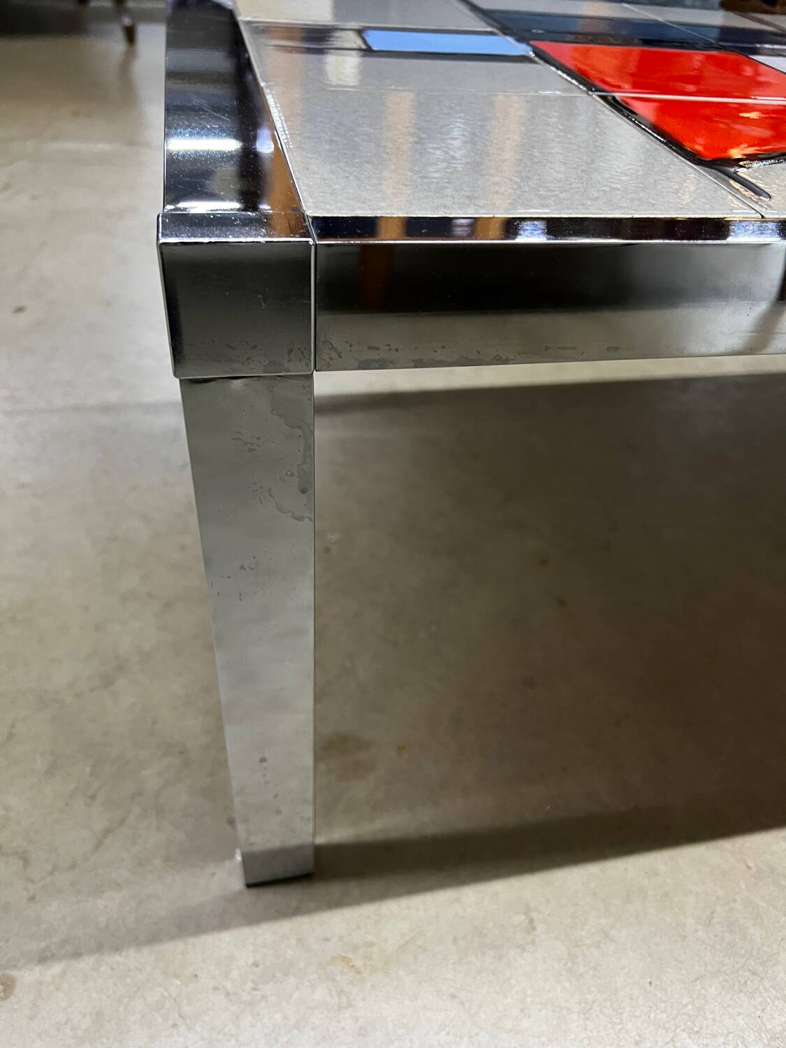 Vintage 70's chrome ceramic coffee table antonio de nisco for juliette belarti