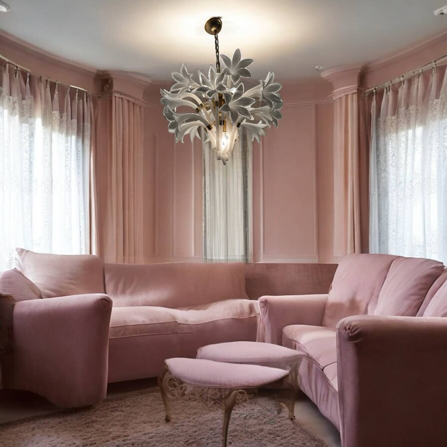Midcentury Murano Glass Flower Chandelier by Franco Luce
