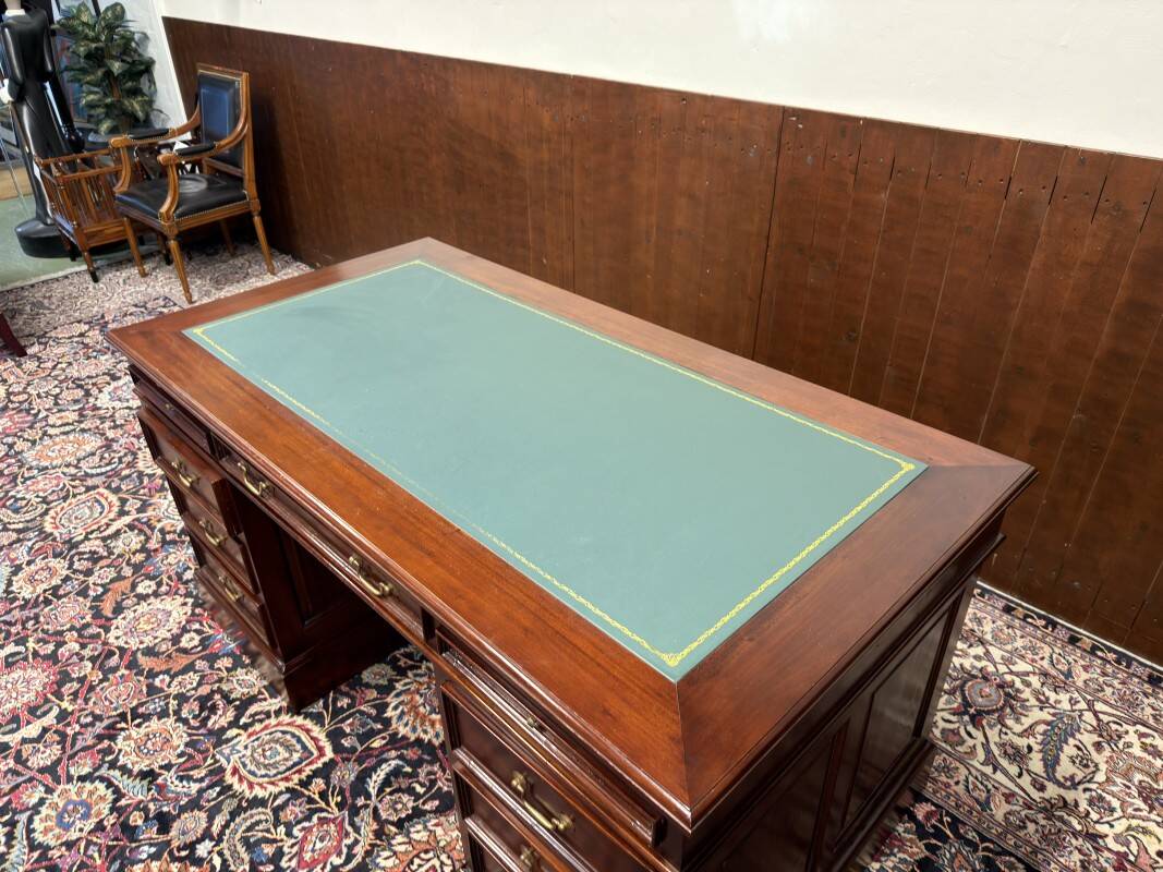 Classic English Desk with Green Leather