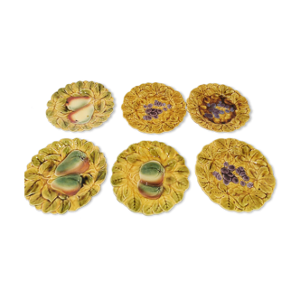 Set of 6 Sarreguemines barbotine dessert plates