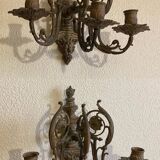 Pair of 3-light wall sconces in gilt bronze in the style