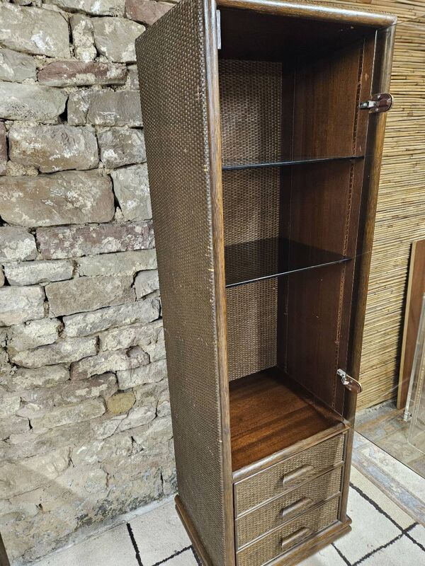 Ensemble 1970 vintage bambou vitrine plus étagère