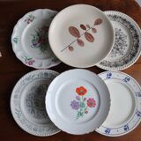 Set of 6 mismatched flat plates with vintage flowers