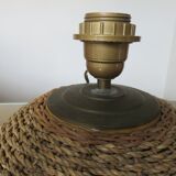 Ball lamp in rope, rattan, ceramic and brass 70s