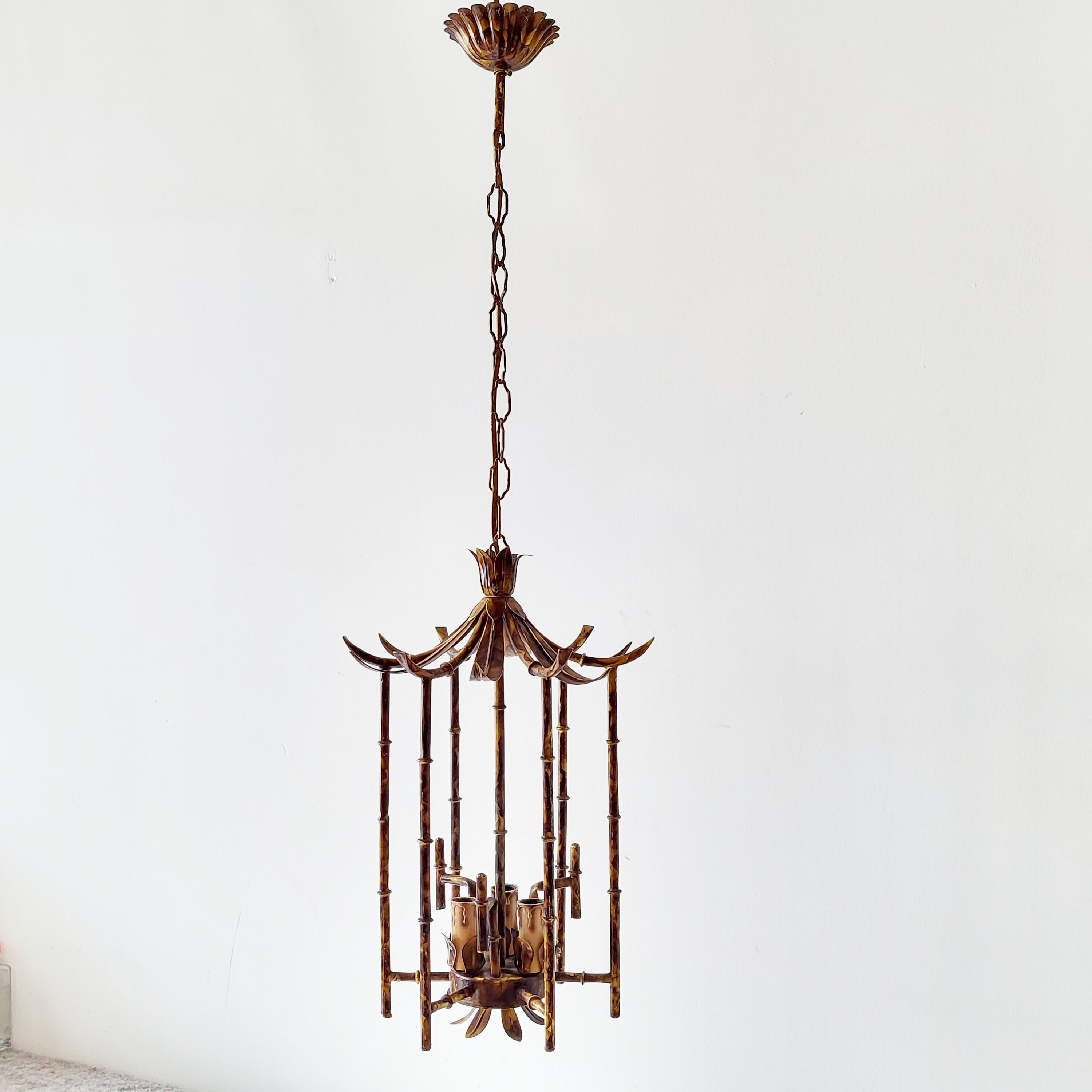 Suspension vintage 1970 pagode faux bambou