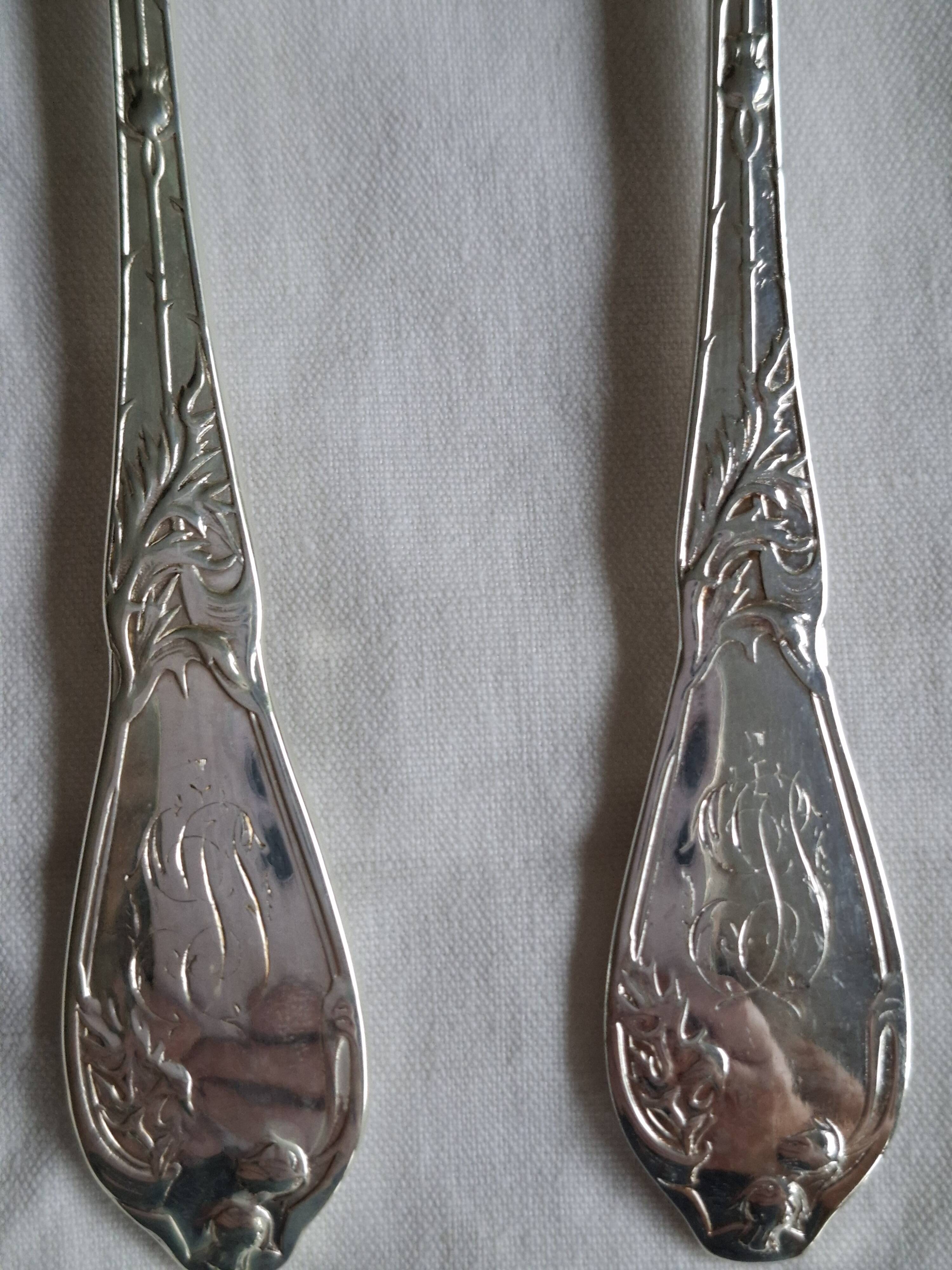 12 Art Nouveau silver-plated cutlery sets with thistle motifs