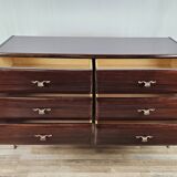 Art Decò chest of drawers in mahogany with burgundy glass